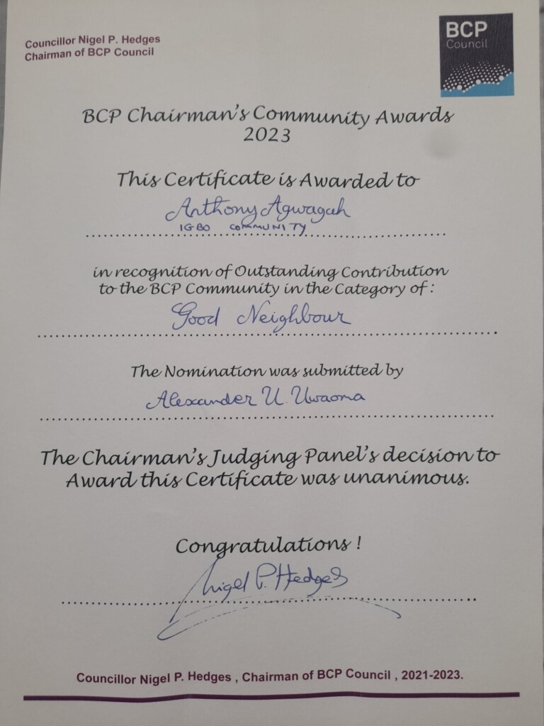 Anthony Agwagah BCP Council Chairman-s Award